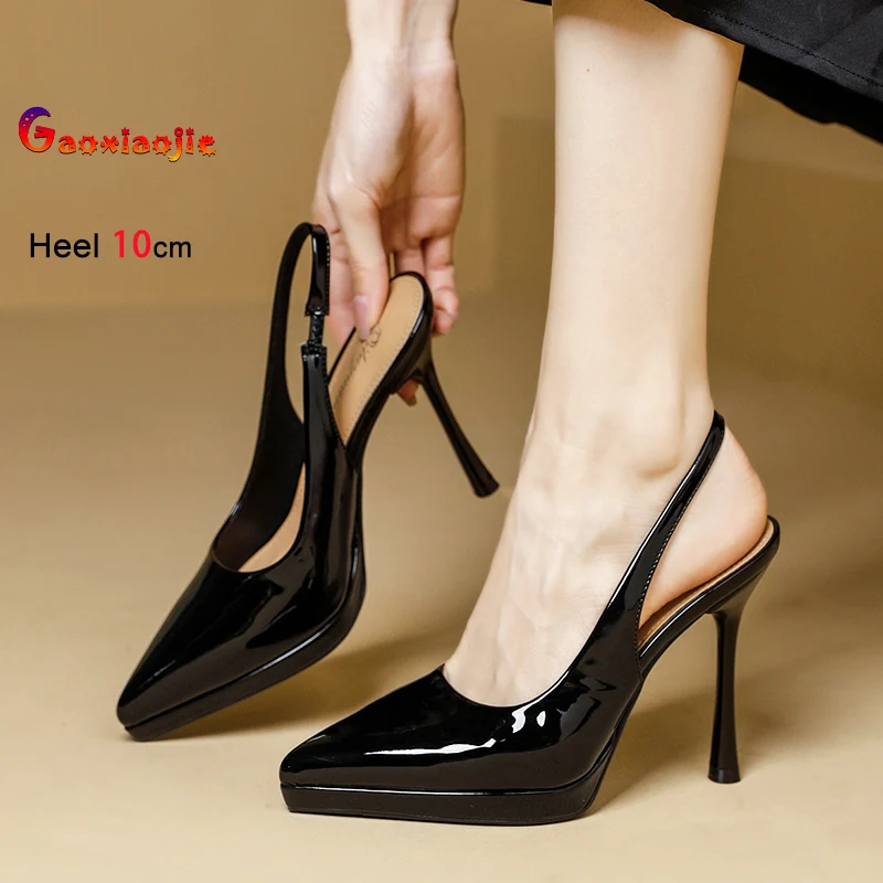 

Women Pointed Back Strap Sandals 10CM Stiletto Summer Model Catwalk Shoes Woman Slingback Thin Heel Pumps Party Sandalias Mujer