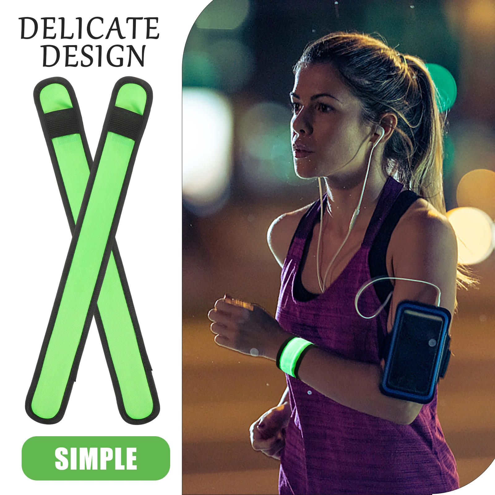 

5Pcs LED Slap Wristb s Luminous Armb Night Sports Fitness Running Adjustable Size Green Reflective Safety Outdoor