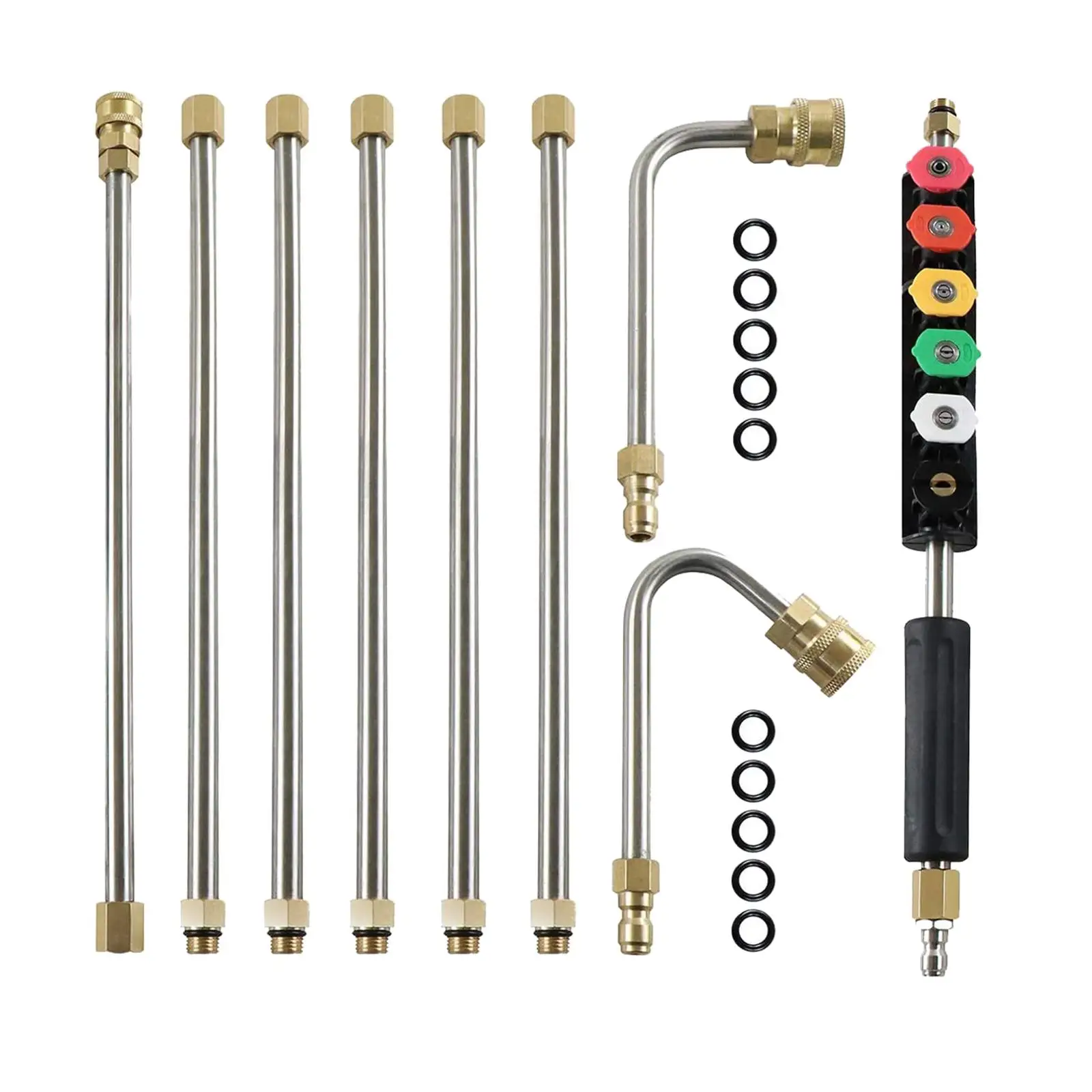 9pcs Pressure Washer  Extension - 10ft Replacement Lance with 6 Spray Nozzle Tips - 1/4'' , 45° and 90° Curved Rod, 4000PSI