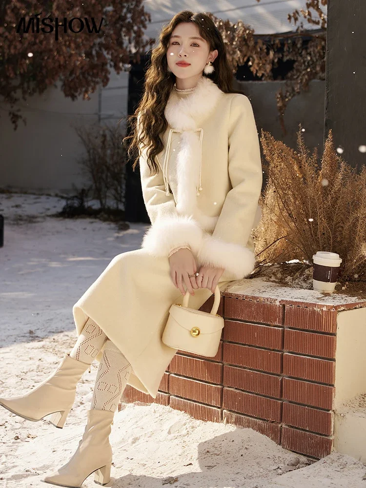 MISHOW Chinese Style Down Jacket Midi Skirt Two Piece Set Women Elegant Wool Blend Puffer Coat Woolen Skirts Sets MXC58Y0031