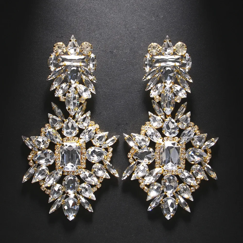 Exaggerated Geometric Rhinestone Earrings Dangle Wedding Accessories Luxury Oversize Crystal Pendant Earrings Party Jewelry Gift