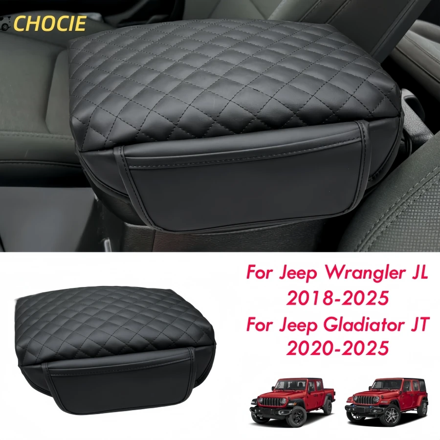 

Black PU Center Console Armrest Cover For Jeep Wrangler JL 2018-2025 & Gladiator JT 2020-2025 Arm Rest Covering Mat