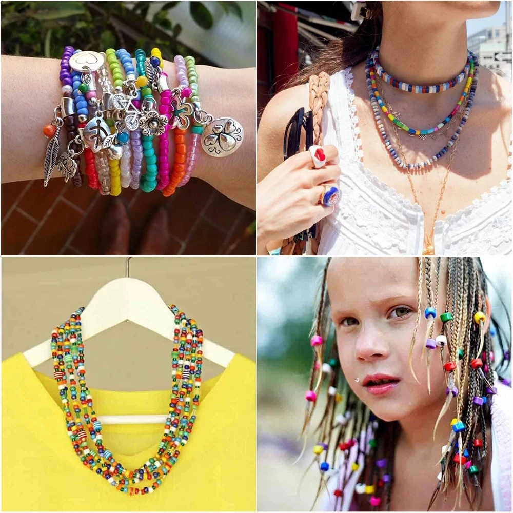 100 PCS Multicolor Acrylic Kids Hair Beads and 100 Rubber Bands Sets Dreadlock Jewelry Necklaces Bracelet Making Pony Beads