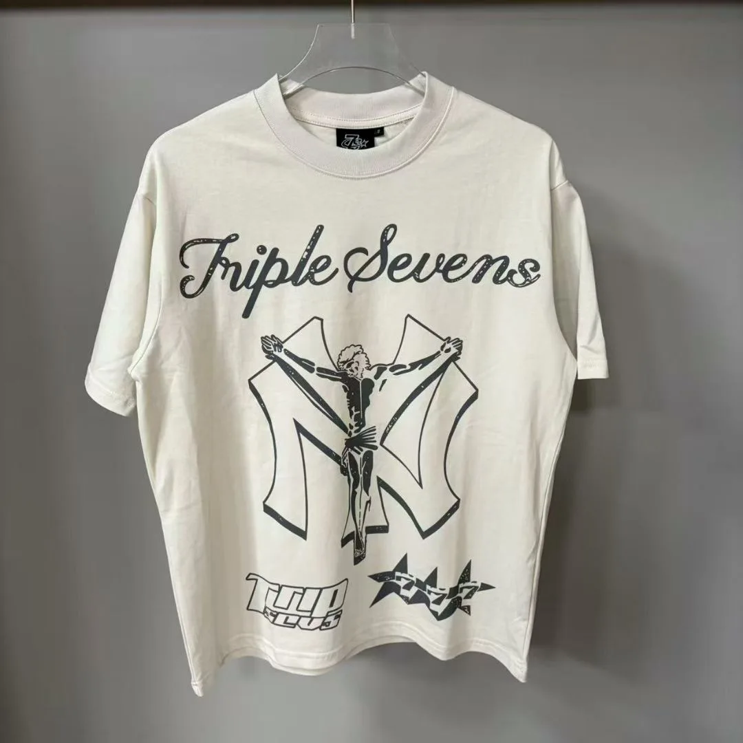 TRIPLE SEVENS Street Retro Trend - Printed Summer New Style - Loose Short-Sleeved T-Shirt
