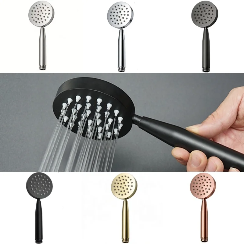 Brushed Rose Gold Stainless Steel Cylindrical Handheld Booster Shower Head Universal Shower Head Set Hotel Home Bathroom