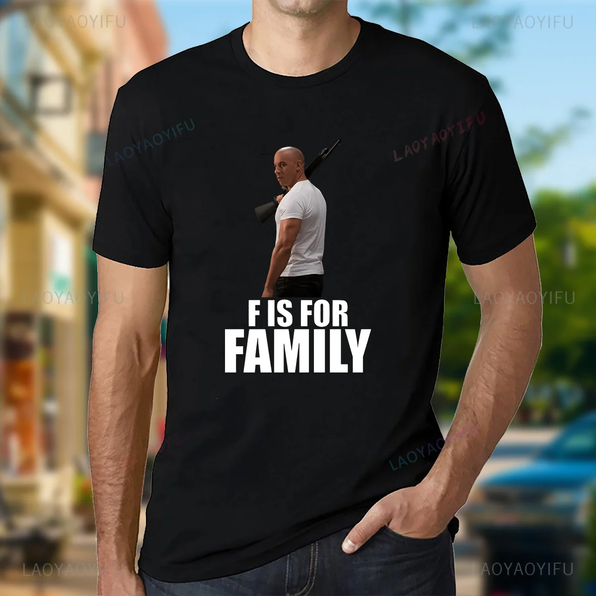 VinDiesel Portrait Print Tops F Is for Family Letters Graphic Cotton T Shirts for Men Hipster Streetwear Fashion Ropa Hombre