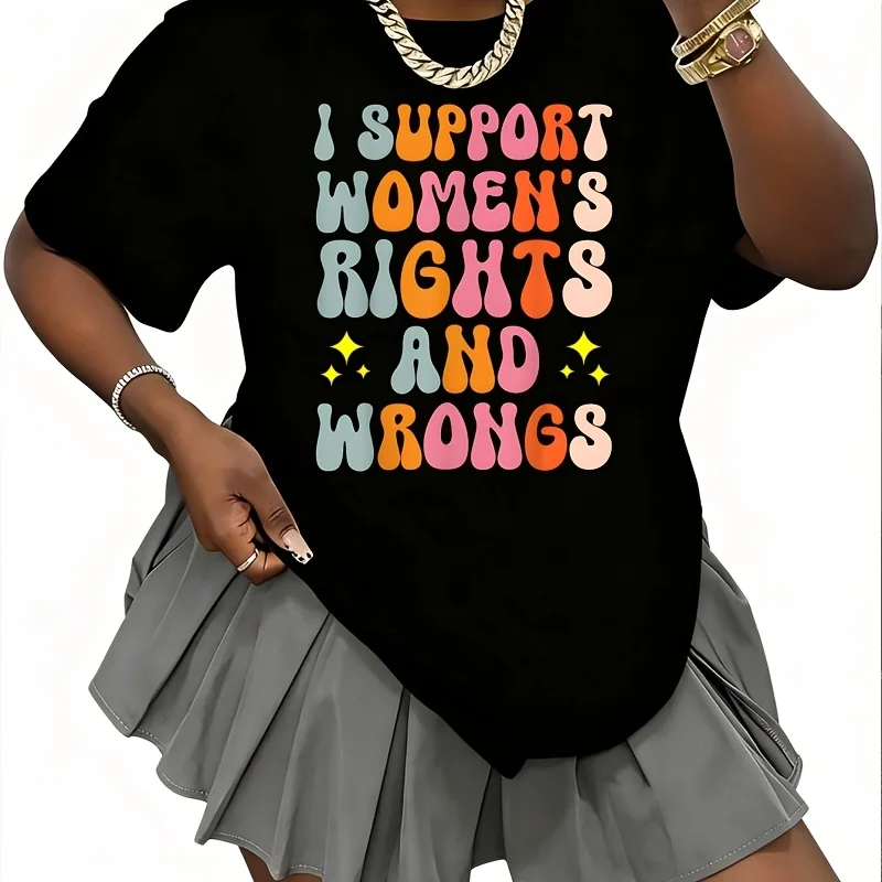I Support Women's Rights and Wrongs Women's 100% Cotton T-Shirt Fun Print Short Sleeve Top Casual Round Neck Tee S-5Xl