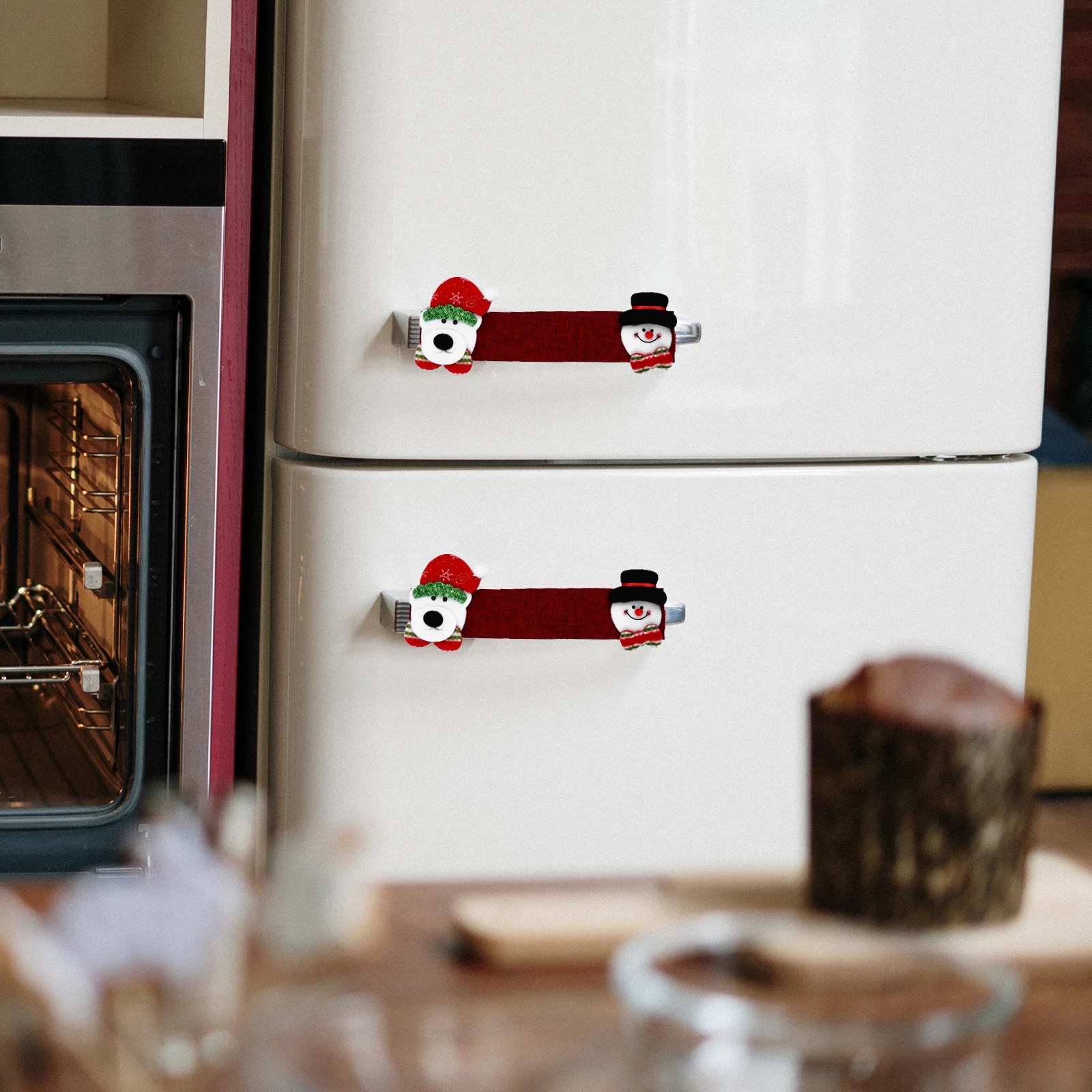 

4pcs Refrigerator Handle Cover Christmas Kitchen Appliance Handle Case For Fridge Door Protectors Linen Washable Covers