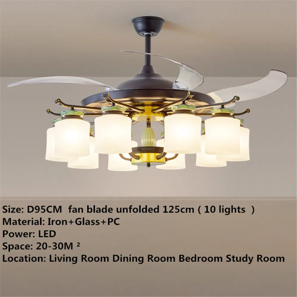 Modern Stealth Ceiling Fan With Light LED Luxury Ceiling Fan Lighting for Restaurants Living Room Remote Electric Fan Lights