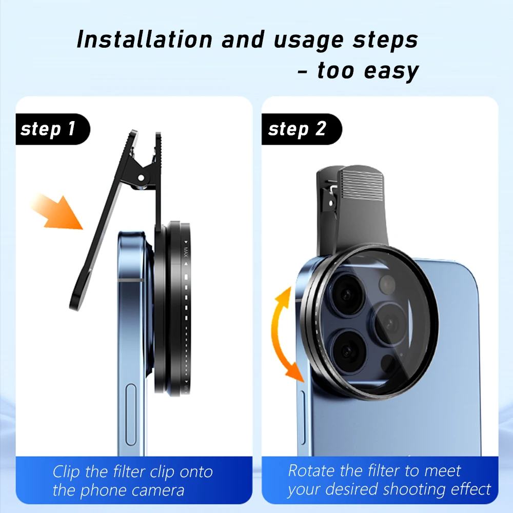 Kit de filtro de lente de 67mm com clipe de lente de telefone móvel filtro variável ND2-ND400 para iphone 16 15 14 pro max google pixel telefones inteligentes