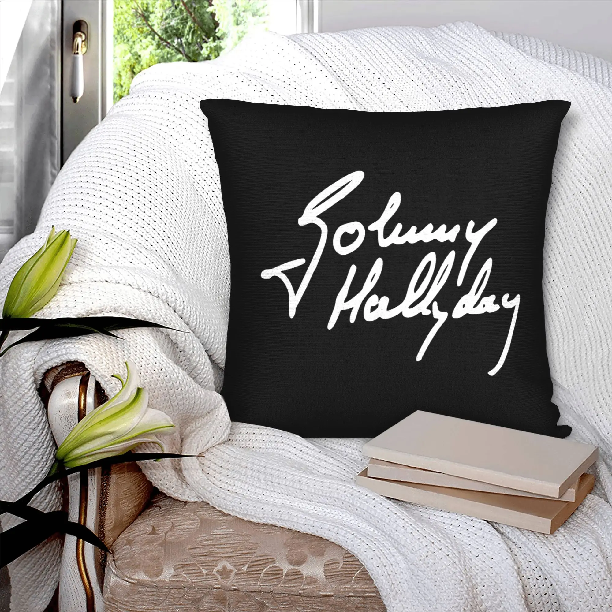 Nordic French Rock Legend Johnny Hallyday Sofa Cushion Cover Velvet  Pillow Case for Living Room