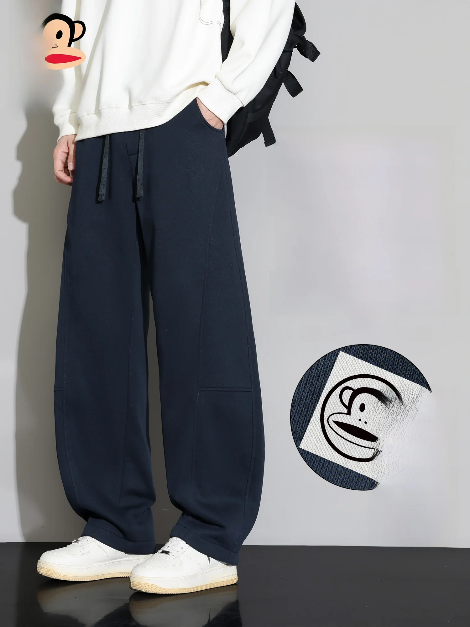 

PaulFrank Thiened Fce Lined Loose Straight Leg Men's Sweatpants Winter Warm Casual Trousers Comfortable Knitted Cotton