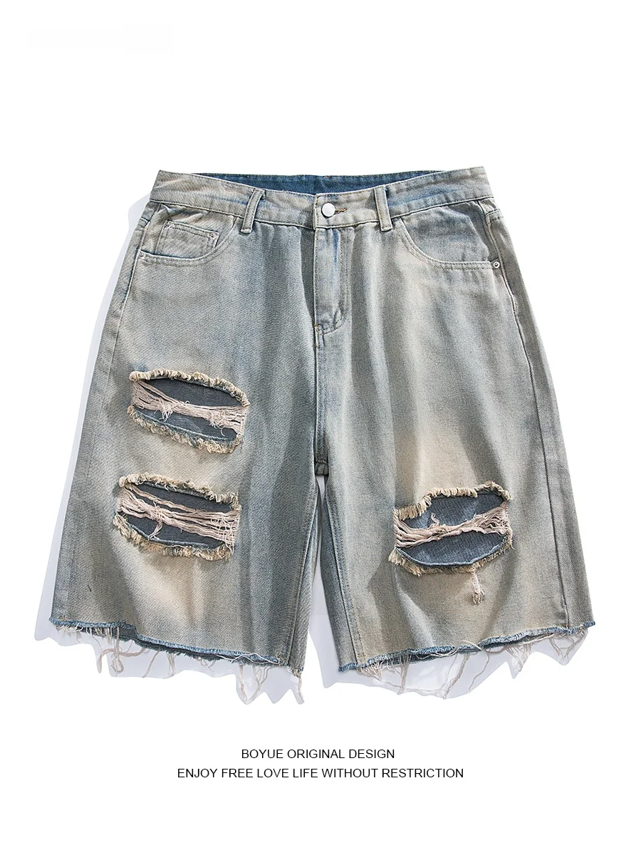 

Мужские джинсы Boyue Hiphop Trendy Haome с рваными элементами и дырками, в американском уличном стиле, молодежные, прямого кроя, с микроэластаном