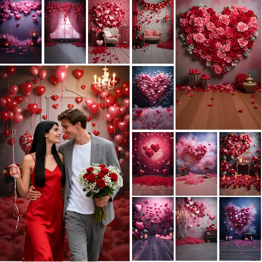 

MOON.QG Valentine's Day Photography Backdrops Candle Heart Red Rose Photo Studio Backgrounds Couple Party Decorations Photocall