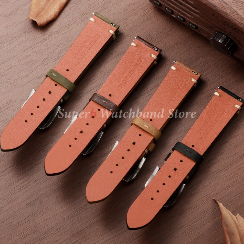 الإفراج السريع خمر جلد البقر حزام الساعات 20 مللي متر 22 مللي متر أسود براون خياطة معصمه لساعة سامسونج جالاكسي 7/6/5/4