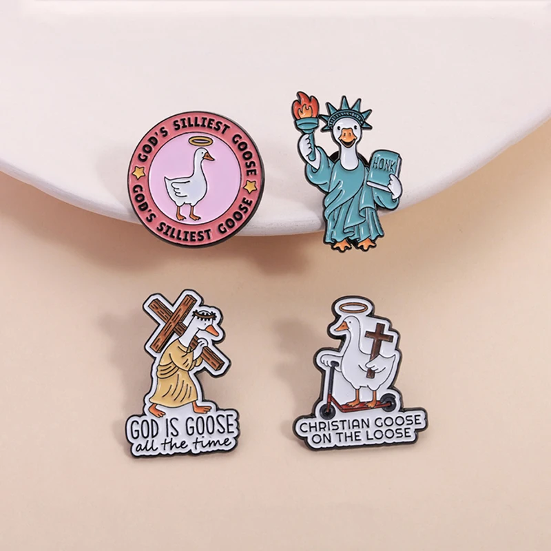 31Styles Cartoon Animal Series Enamel Pins Christian Silly Goose Bookworm Coffee Cat Brooch Lapel Badge Jewelry Gift for Friends