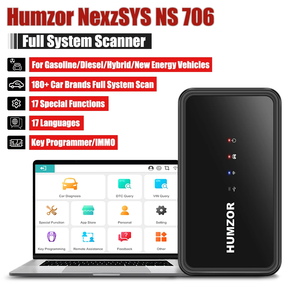 Humzor NexzSYS NS 706 OBD 2 Car Diagnostic Tool Full System ABS Oil Reset SAS SRS Automotive Scanner Free Update iOS & Android