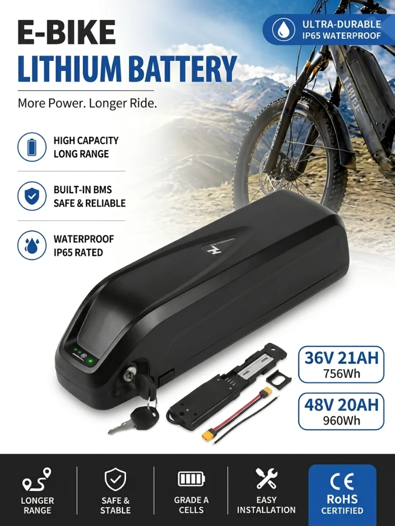 2026 Neuer Original Hailong 48V 36V E-Bike 18650 Akku mit echter Kapazität 20AH, 30A BMS für 250W 350W 500W 750W 1000W Motor, kostenloser Versand, zollfrei + Ladegerät