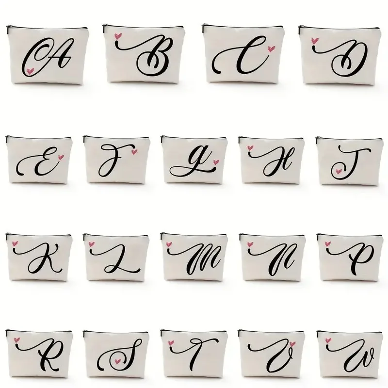 26 Letters Alphabet Cosmetic Bag Women Red Heart Makeup Bags Portable Travel Bags Organizer Pouch Storage Handbags Small Purse