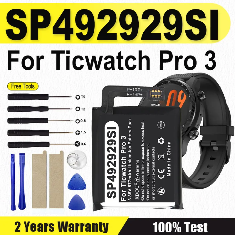 بطارية جديدة تمامًا 3.88 فولت 577 مللي أمبير في الساعة SP492929SI لبطارية TicWatch Pro 3 GPS Wear OS Smartwatch WH11013 + أدوات مجانية