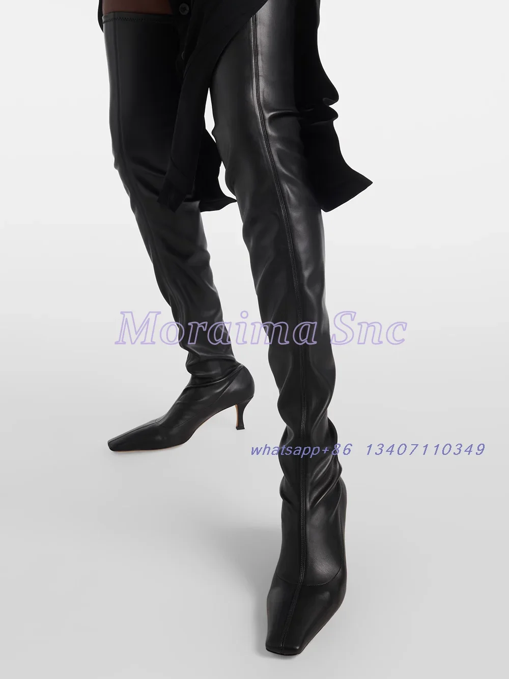 

Pointed Toe Kitten Heel Thigh High Boots Pleated Black Solid Fashion Women's Over-the Knee Long Boots Autumn Winter 2025 Newest