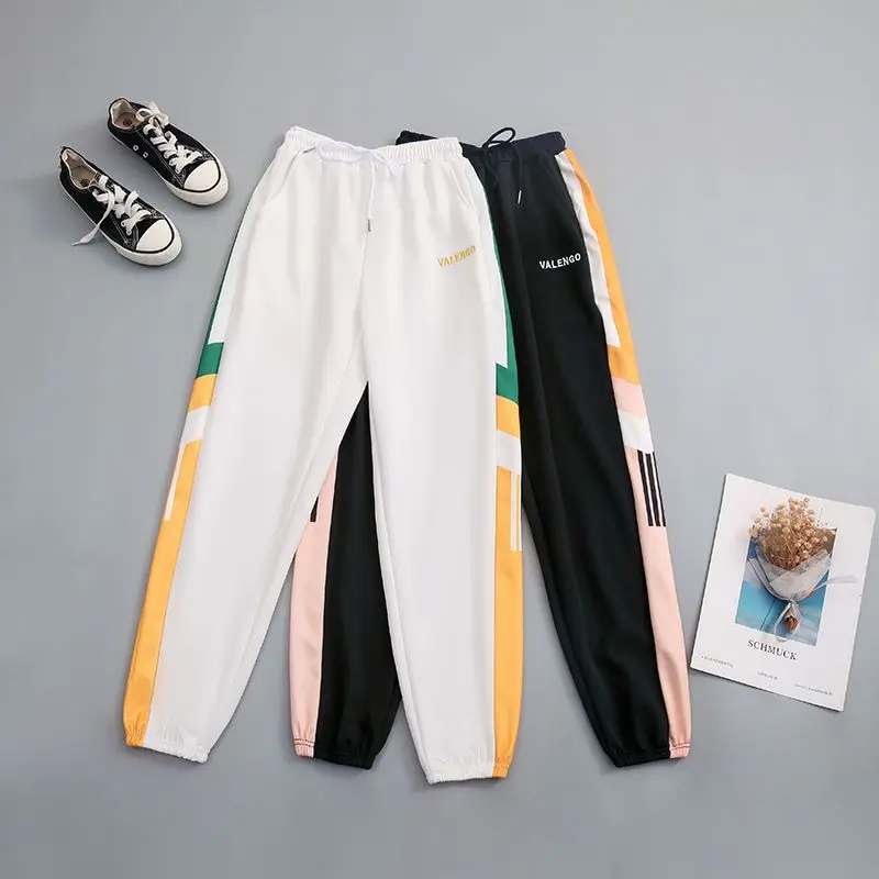 

Spring Summer New Contrast Harem Sports Pants Elastic Waist Drawstring Loose Youth Trend Pants Casual Fashion Women Clothing