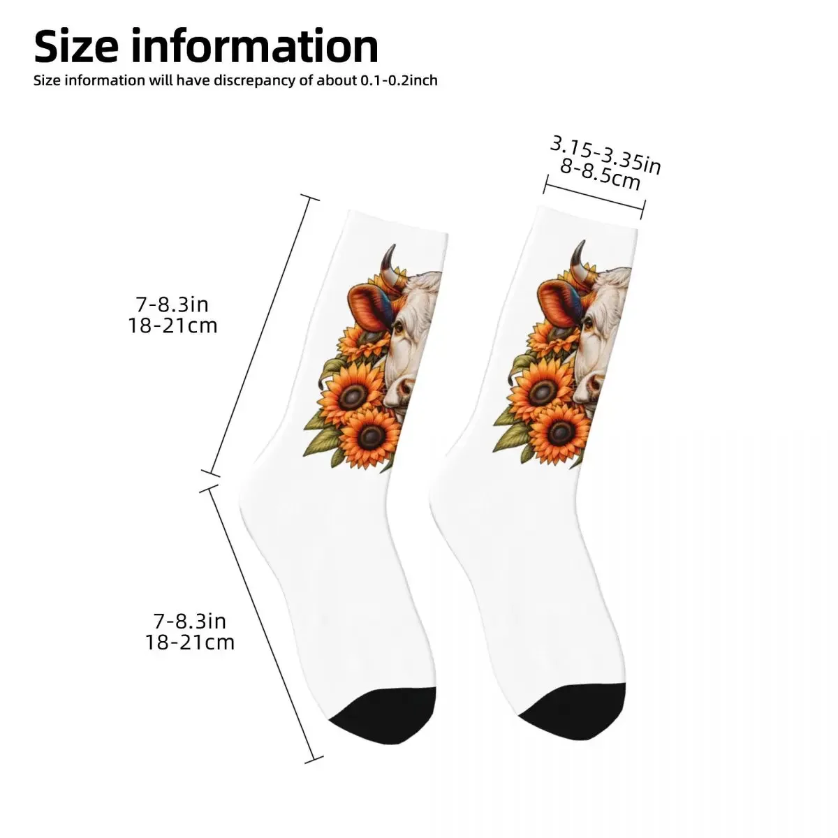 Chaussettes de vache avec tournesols pour hommes et femmes, bas Harajuku, chaussettes longues toutes saisons, accessoires pour cadeau d'anniversaire, haute qualité