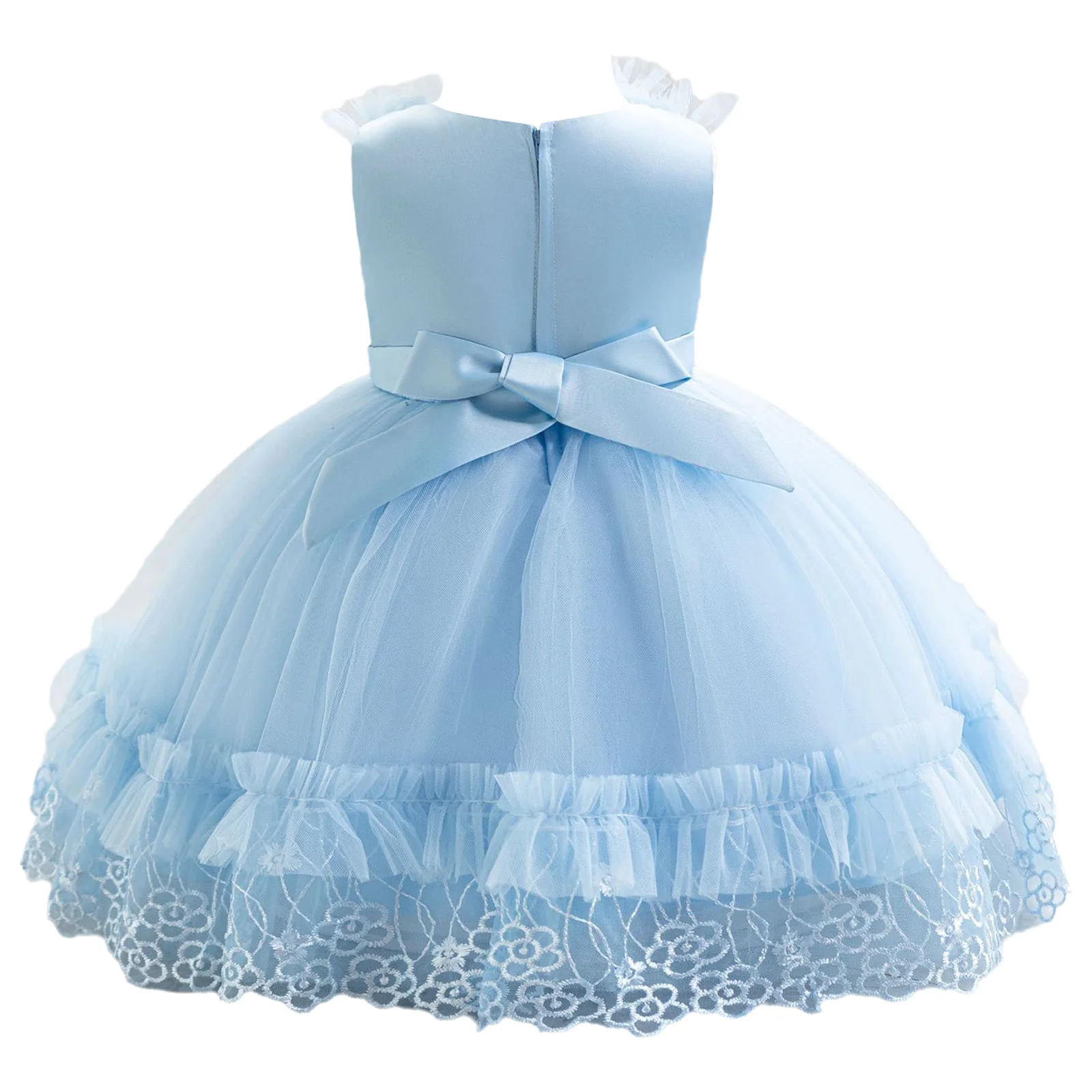 Toddler Baby Girls Princess Dress Sleeveless Bowknot Flower Tulle Dress Birthday Party Wedding Formal Pageant Party Ball Gown