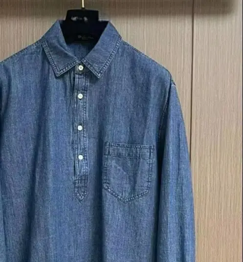 

Italian LP old money style 25 early autumn half wide corner collar button casual denim shirt jacket
