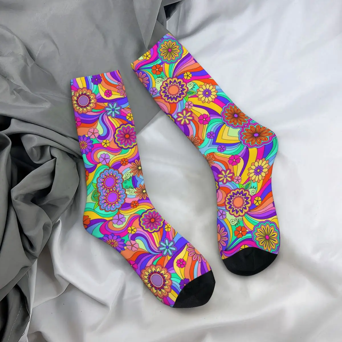 Calzini Groovy Psychedelic Flower Power Harajuku Calze super morbide Calzini lunghi per tutte le stagioni Accessori Regalo di compleanno unisex