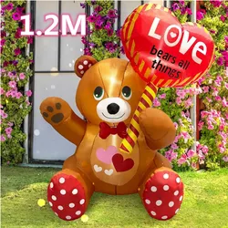 1.2M Valentines Inflatable Yard Decoration Bear with Love Sweet Heart Romantic Cute Outdoor Toys Blow up Wedding Day Decorations