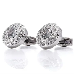 High Quality French Men’s Shirt Silver Plated Cufflinks Wedding Gifts Jewelry Enamel Crystal Groom Buttons Luxury Father Favors