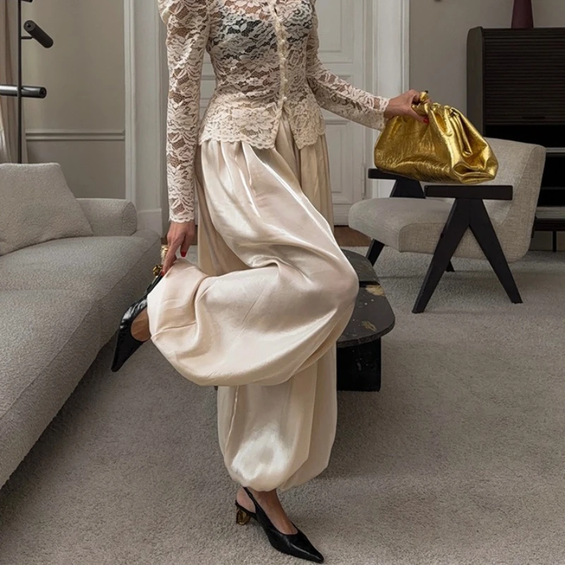 

Tsiisd Fashion Shiny Loose Women's Pants Elegant Luxury Commute Party Wedding Gala Trousers New Women's Silky Long Pants 2026