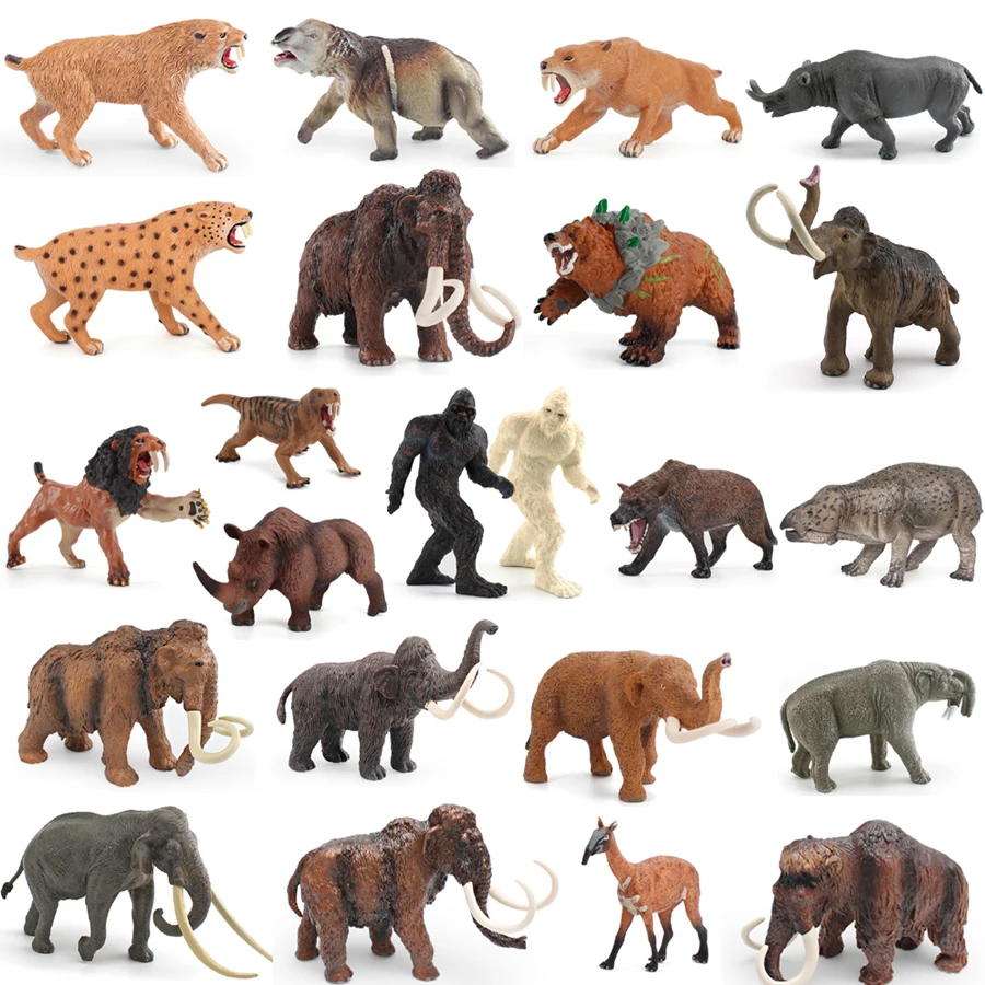 Realistic Prehistoric Animal Smilodon Mammuthus Lisowicia Woolly Rhino Mammut Figurine Savage Model Figure Educational Toys
