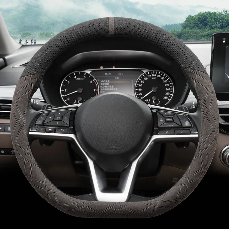 

For Nissan Sylphy 14th Bluebird Altima Qashqai X-Trail Suede Leather Steering Wheel Cover Non-slip Universal Car Accessories