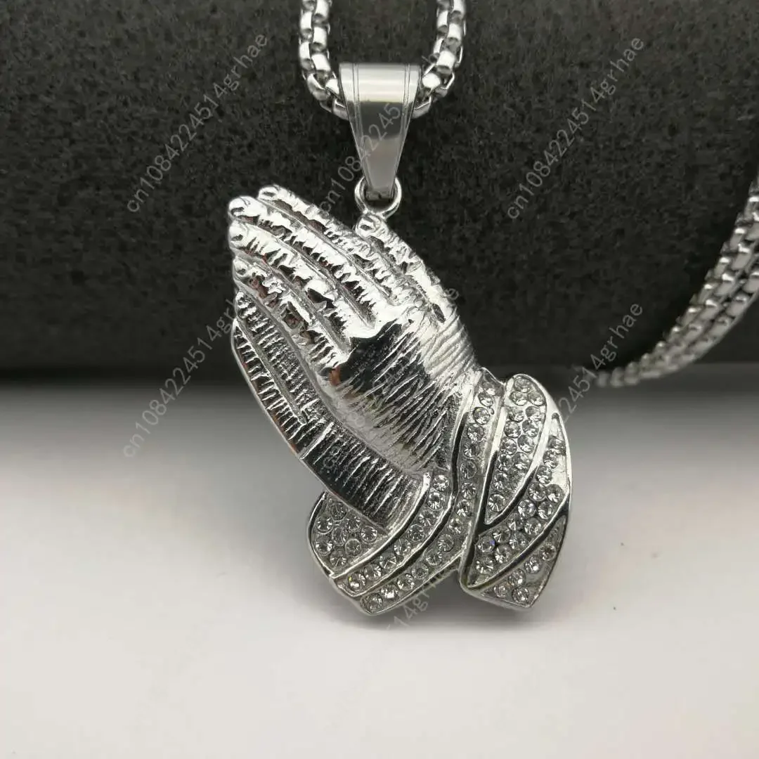 ヒップホップ 316Lステンレススチール ゴールドカラー フルクリスタル ダブルハンド プレイヤーペンダントネックレス ヒップホップ リンクチェーンネックレス メンズ