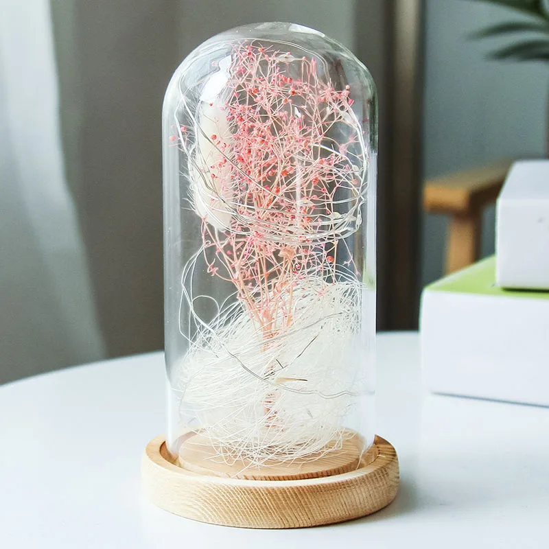 แจกันดอกไม้ยิปโซฟิลาปลอม LED ขวดแก้วบรรจุภูมิทัศน์ฝาครอบฟิลเลอร์การตกแต่งบ้านของขวัญการตกแต่งบ้านของขวัญ1ชิ้น