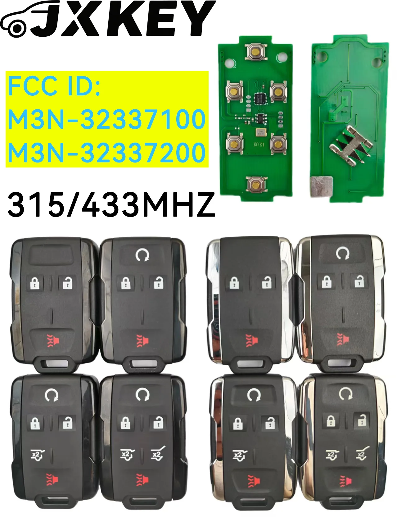 3/4/5/6BTN Keyless Entry Case For GMC Yukon XL Chevrolet Tahoe Suburban Sierra Silverado,315/433MHz,M3N-32337100/M3N-32337200