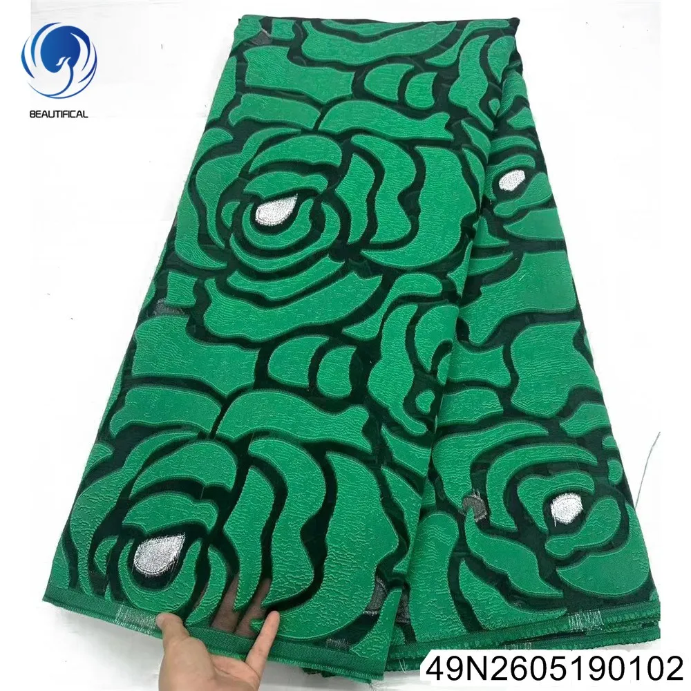 

2026 New Green High-quality Elegant Striped Nigerian African Jacquard Lace Comfortable French Wedding Fabric 49N26051901