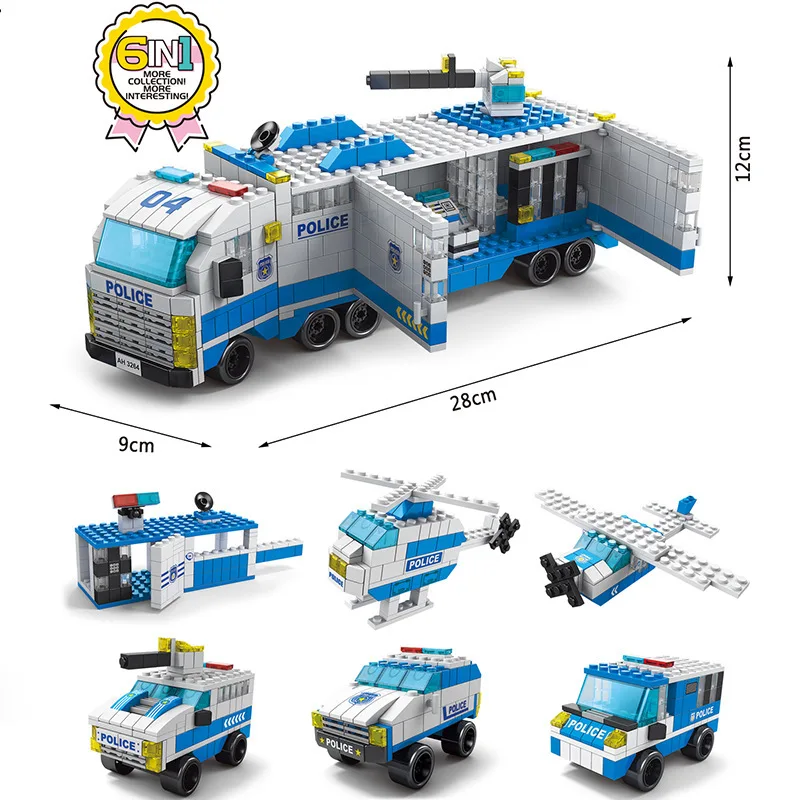 6in1 مدينة العسكرية SWAT الشرطة سيارة رياضية شاحنة تحميل صغيرة نموذج كلاسيكي اللبنات مجموعات لعبة الطوب للأولاد الهدايا