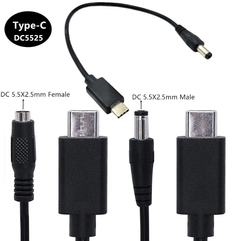 DC Type-c Male to 5.5*2.5 Male Cable 55*25 Power Jack DC Power Conector 5.5x2.5mm adapter USB Type C Converter 0.25m