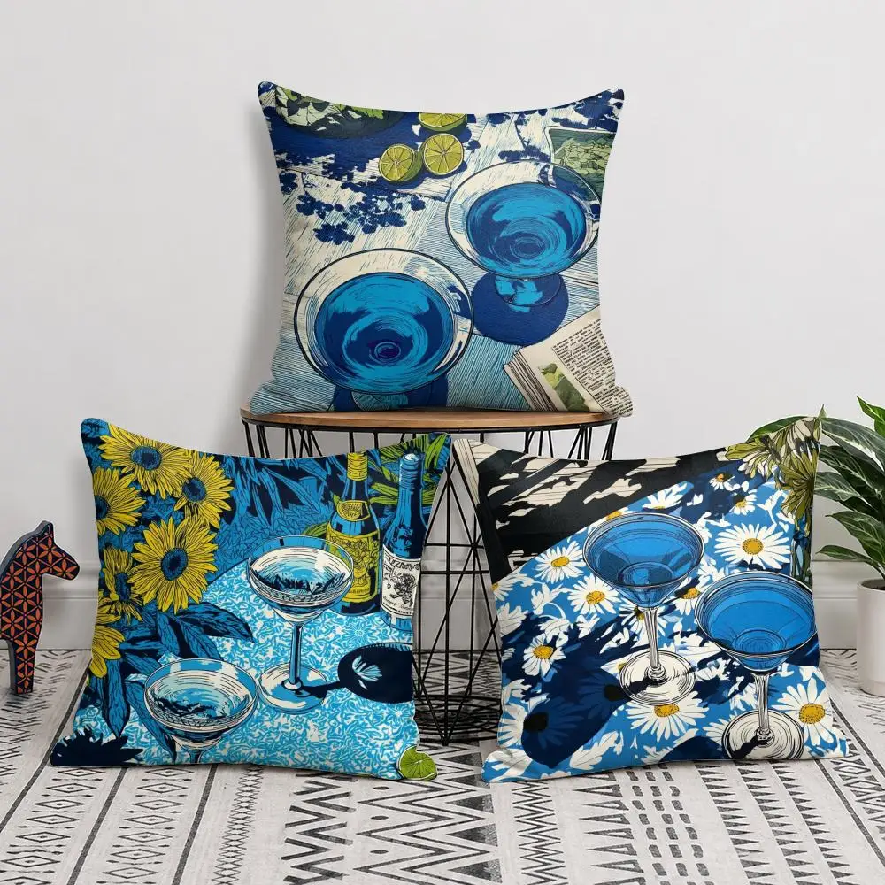 Popular Cocktail Art Cushion Cover Short Plush Soft Double-Sided Printing Pillow Case Cozy Sofa Bedroom Home Decor Gift