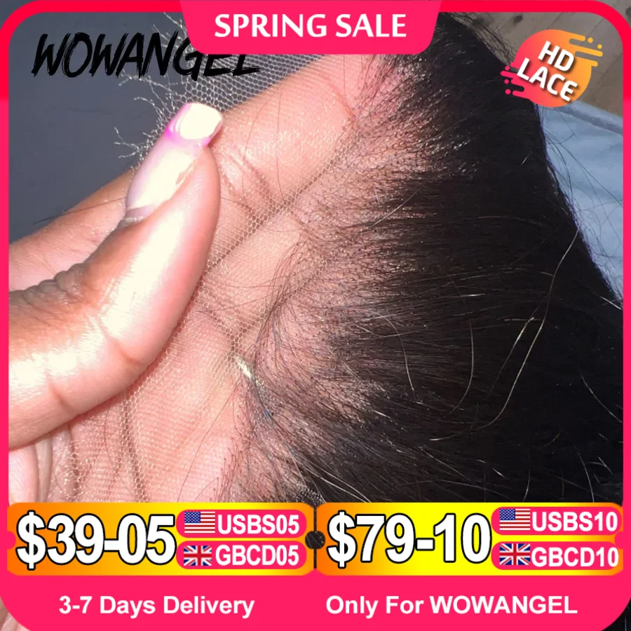 Wow Angel 7X7 6X6 5X5 HD zamknięcie koronki Frontal ludzki włos proste włosy Melt skórki wstępnie oskubane HD zamknięcie koronki tylko dziewiczy włosy