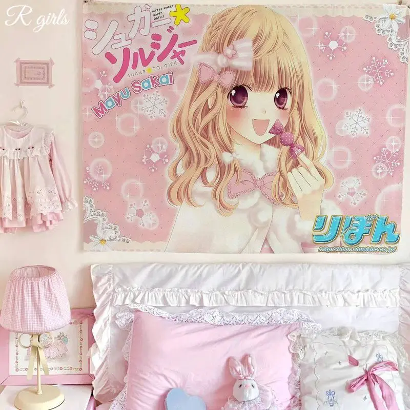 VIKAMA Japanese Ancient Sweet Girl Manga Double Girl Pattern Macaron Candy Living Room Sofa Background Wall Room Decoration