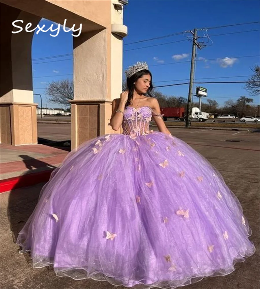 Beautiful Charro Quinceanera Dresses 2023 With Butterfly Luxe Beaded Princess Sweet 15 Birthday Party Gown Elegant  Xv Mexican