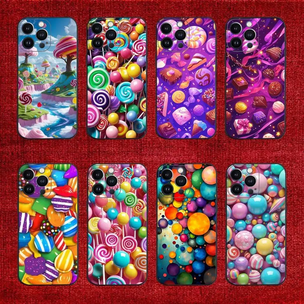 

Luxury Candy Painted Phone Case For iPhone 16e,16,15,14,13,12,11,Pro,X,XS,Max,XR,Plus,Mini Soft Black Cover