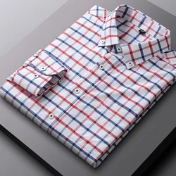 Camisas formais Slim Fit para homens, camisa lisa, bolso único macio, roupas de escritório casuais, 100% algodão, novo