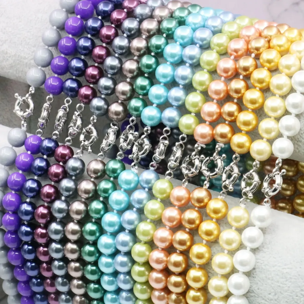 10mm Multi Colored Round Shell Pearl Necklace.DIY Women Girls Gifts Hand Made Jewelry Making Choker Neckwear 18inch