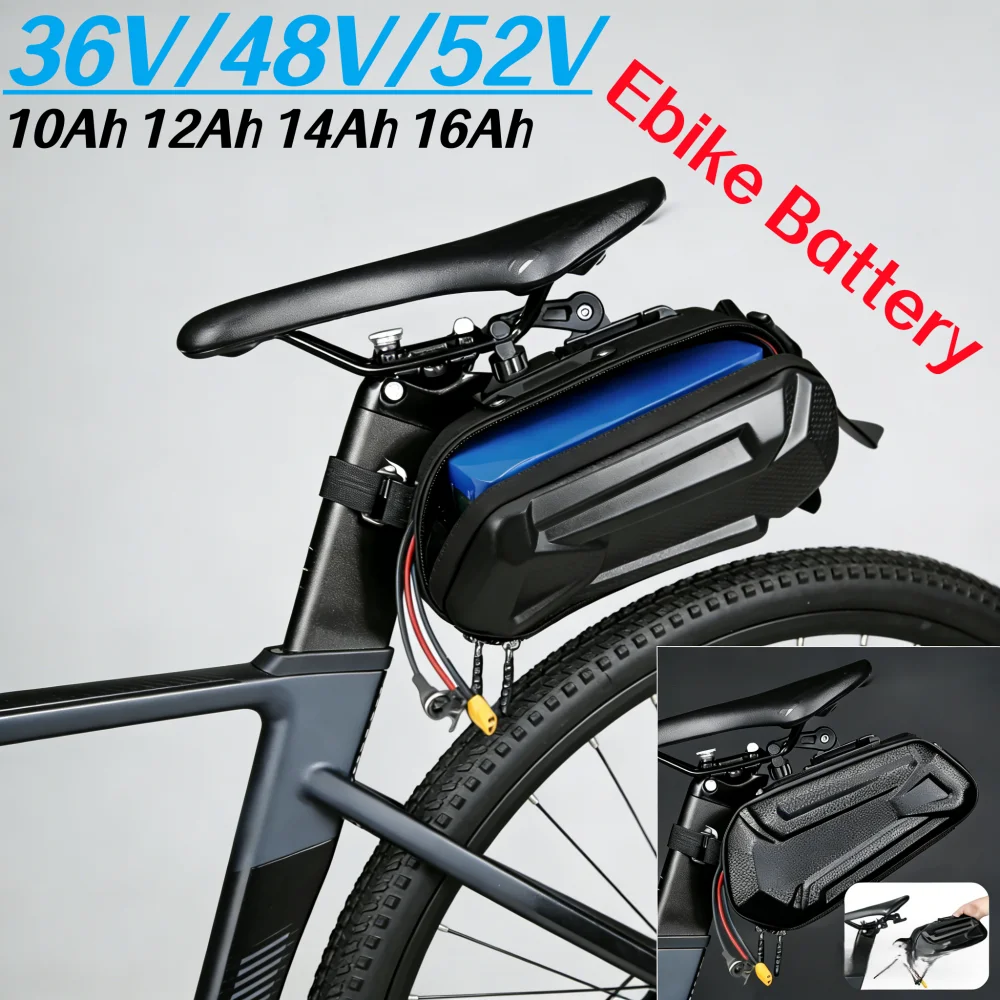 36V/48V/52V 10Ah~16Ah Wiederaufladbarer Lithium-Akku für 250W~500W Elektrofahrräder und -roller mit wasserdichter Hängetasche