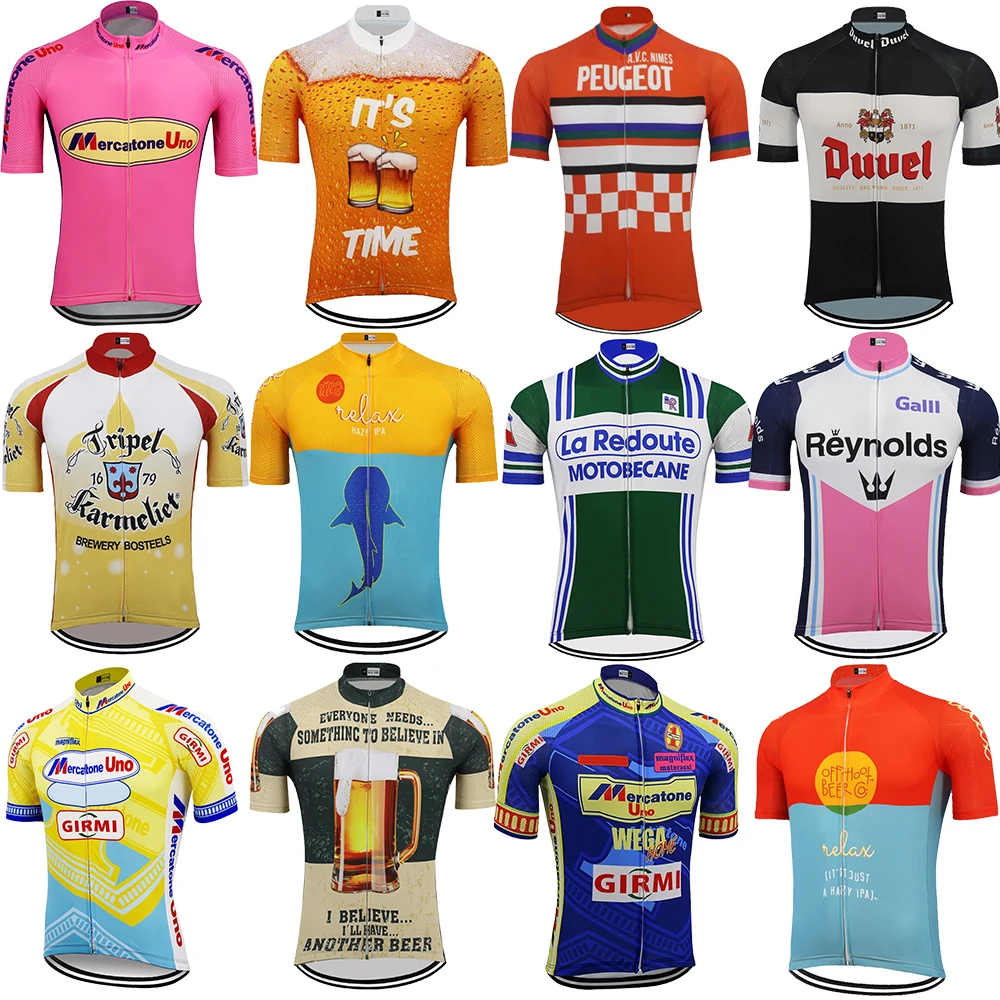 17 New Retro Pro Team Cycling Jersey for Men, Short Sleeve, MTB Maillot, Downhill Jersey, Mountain Bicycle Clothing, Summer